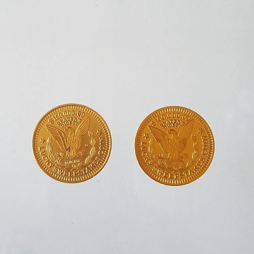 2 Vintage Collectible Readers Digest Lucky Sweepstakes D Coin Tokens 150K 100K